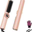 Hair Straightener Brush: Ionic Hair Straighteners for Women with 15 Temps, Straightening Brush Fast Heating with LED Display & Dual Voltage, Gold