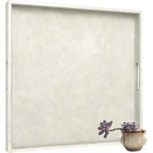 30 x 30 inches Leather Ottoman Serving Tray with Hole Handles, Square Extra Large Modern Service Tray for Living Room, Coffee Table, Bed, Tea, Food, Butler Countertop, Kitchen, Dinner, Picnic (White)