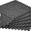 SUPERJARE 0.4'' Thick 6 Pcs 24 Sq Ft Rubber Top Exercise Equipment Mats, High Density EVA Foam Mats with Rubber Top, Interlocking Gym Flooring for Home Gym, Protective Workout Mat, Black/Grey