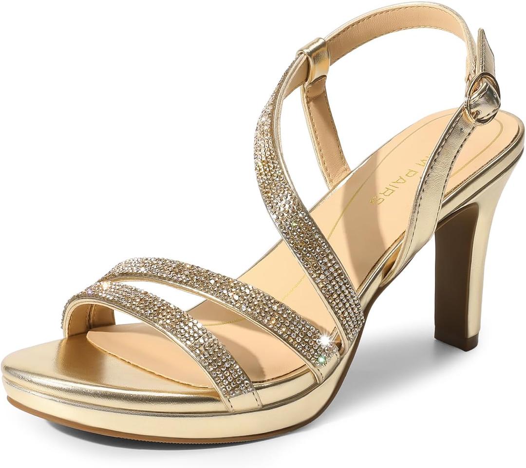 DREAM PAIRS Women's Platform Strappy Heels High Heeled Sandals Open Toe Comfortable Dressy Shoes with Adjustable Ankle Strap (6.5, Gold)