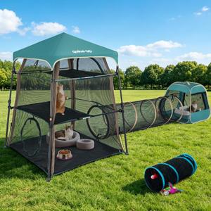 Extra Large catio Outdoor cat Enclosure,3-in-1 Cat Tower Tent with Tunnel/Pop Up Cube, Portable Catio,Cat Tent,Foldable Cat Enclosure for Indoor/Outdoor/Camping Weatherproof & Sunproof (Patented) 41.34"L x 41"W x 57"H
