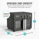 Martha Stewart French Door Air Fryer Toaster Oven Combo, 34QT Countertop Convection, 12-in-1, Bake, Broil, Roast, Fits 12” Pizza, Dehydrate, 5 Accessories, Air Fry Basket, Stainless Steel, Caviar Gray