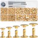 YORANYO 340 Sets Leather Rivets Kit Mixed Sizes Rivets for Leather Double Cap Rivets Studs for Clothing Fabric with Leather Crafting Rivet Tool for Repair Decorate Clothes Shoes Bags Belts (Gold)