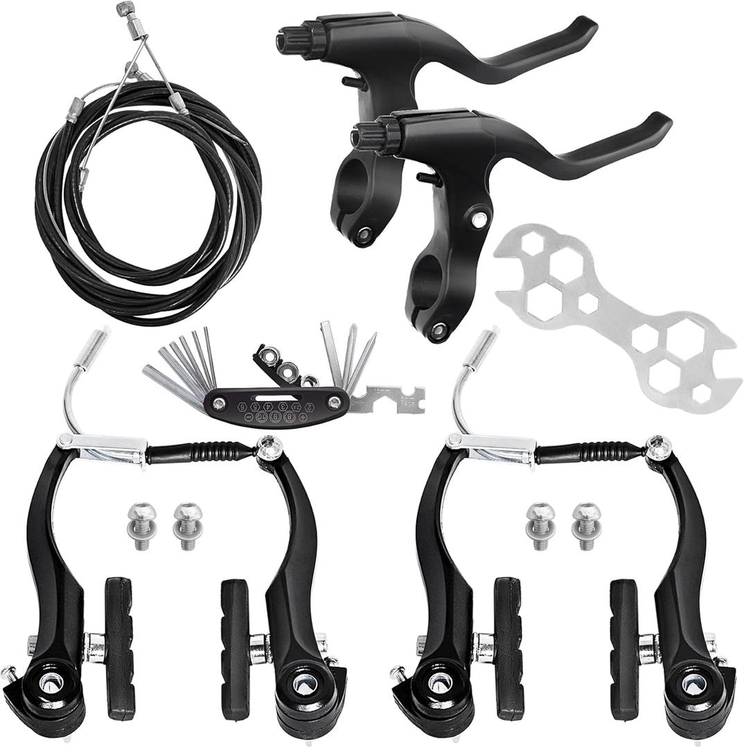 Gashwer Complete Bike Brakes Set, Universal Bike Front and Rear MTB Brake, Inner and Outer Callipers Cables Lever Kit with Multi-Tool Wrenches Black