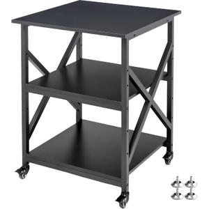Fannova Printer Stand, 23.6 x 23.6 x 30.1 Inches Large Square Printer Table with Height Adjustable Storage Shelf, 3 Tier Rolling Printer Cart with Industrial Wheels for Home Office - Black
