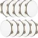 10 Pcs 8 Inch Adult Wedding Tambourines Drum Wooden Handheld Drums Metal Jingles Drums Musical Instruments Percussion for Church Wedding Party Favor