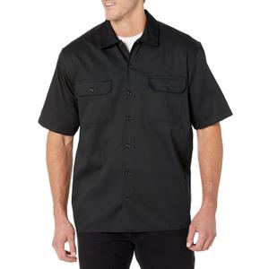 Amazon Essentials Button Up Shirt for Men, Short-Sleeve, Stain and Wrinkle-Resistant (Medium, Black)