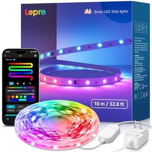 Lepro S1 AI LED Strip Lights for Bedroom - 32.8ft Smart RGB Light Strips with IC and Rainbow Chasing Effects, Color Segment DIY, AI Generated Lighting, No Remote, 2.4G Wi-Fi & Bluetooth