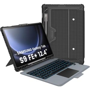 Nillkin for Samsung Galaxy Tab S9 FE Plus Case with Detachable Keyboard, Multi-Touch Trackpad, 7-Color Backlit, S Pen Holder, Rugged Keyboard Case with Camera Cover for Samsung Tablet S9 FE+ 12.4"