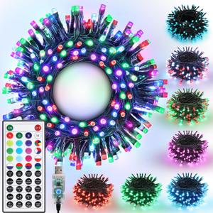 Joomer Color Changing Christmas Lights, 33FT 100 LED RGB String Lights USB Powered Indoor Color Changing Fairy Twinkle Lights for Christmas Decorations (Adapter Not Included)