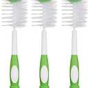 Amazon Brand - Mama Bear Baby Bottle Brush with Nipple Cleaner and Suction Cup Stand, White (Pack of 3)