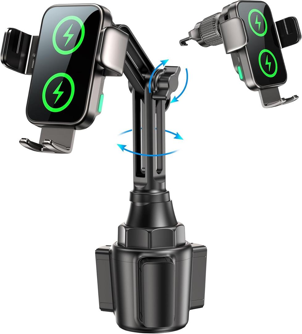 Dual Coil 15W Cup Phone Holder Mount,Wireless Car Charger Auto-Clamping Fast Charging Vent Phone Holders for Your Car for iPhone 17/16/15,Samsung Flip S25 S24 S23 S22 Ultra (Black)