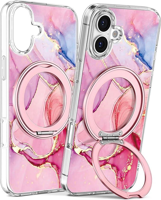 Loheckle for iPhone 16 Case 6.1 Inch - Compatible with MagSafe Stand Women Girls Cute Clear Girly Aesthetic Kawaii Unique Design Soft TPU Protection Built-in Stand Cover for iPhone 16, Fen Stone
