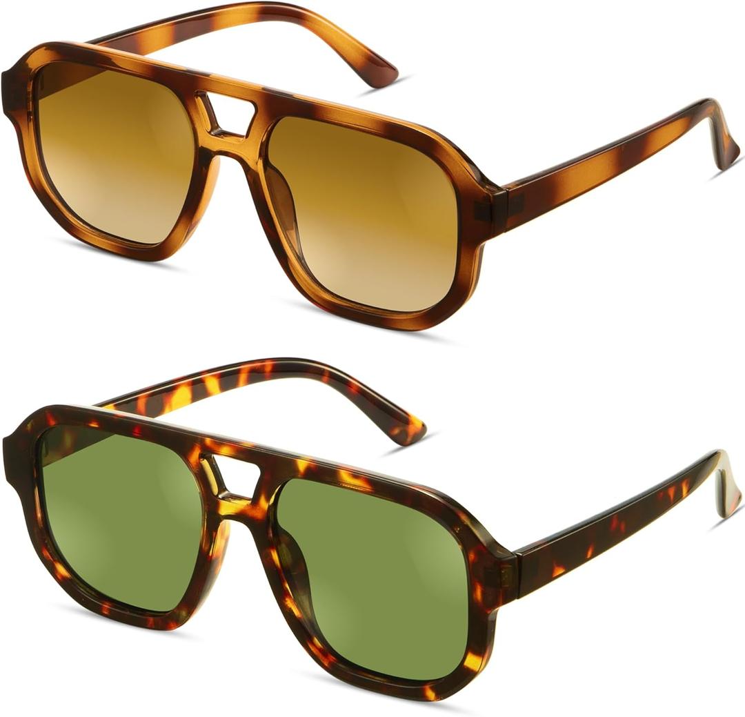 livho Trendy Polarized Square Aviator Sunglasses Women Men Square Eyewear Frame, Retro Sun Glasses for Women Men 2025 Shades (*Brown Tortoise/Brown + Brown Tortoise/Green)