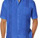 COOFANDY Mens Cuban Guayabera Shirt Short Sleeve Linen Button Down Shirts Casual Summer Beach Tops, Size:XXL