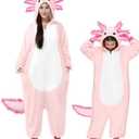 Spooktacular Creations Halloween Axolotl Costume, Kids Axolotl Costume, Zip-Up Hooded Jumpsuit for Halloween Cosplay Party M