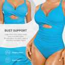 SHAPELLX Tummy Control Swimsuits Women V Neck One Piece Bathing Suit Ruched Push Up Slimming Swimwear Built-in Bra (Blue, L)