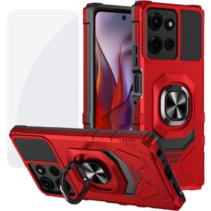 Ailiber for Motorola Moto G Power 2025 Phone Case, Moto G Power 2025 Case with Kickstand, for Magnetic Car Mount, with Screen Protector, Heavy Duty Rugged Protective Cell Phone Cover-Red