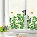 MSUP Window Film Privacy Static Cling Frosted Window Film for Glass Window Anti-UV Window Film Removable No-Glue Film Birds and Flowers Film for Kitchen, Bathroom, Office 35.4" x 78.7" Green