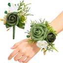 Serwalin Green Wrist Corsage and Boutonniere Set Wedding Prom Flowers | Silk Flowers Corsage Wristlet Band Bracelet, Boutonniere for Homecoming Party Anniversary Formal Dance Suit Dress Accessories