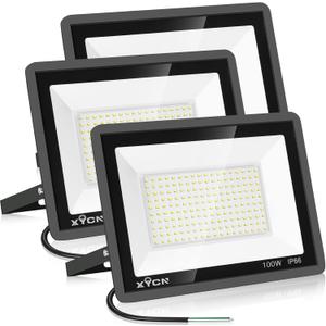 3 Pack 100W LED Flood Light, IP66 Waterproof Outside Flood Light, 11500LM Super Bright Outdoor Security Lights, 5000K Daylight White Floodlight for Yard Garden Playground Basketball Court Patio