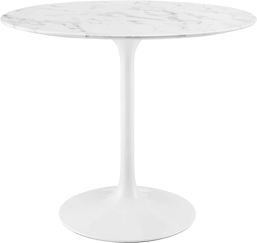 Modway Lippa Round 36" Mid-Century Modern Artificial Marble Dining Table in White