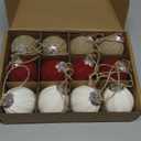 VioraWhite 12 Pcs 3.15 Inch Boho Farmhouse Christmas Ornaments Burgundy Beige Crochet Christmas Balls Modern Handmade Woven Knitted Cotton Baubles for Xmas Tree Rustic Farmhouse Holiday Decor