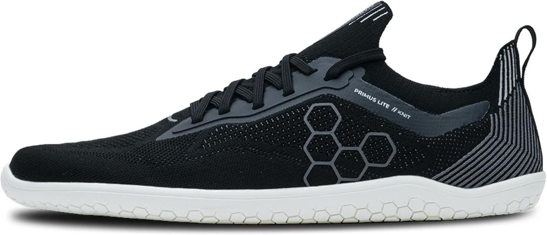 Vivobarefoot Primus Lite Knit Mens Barefoot Shoes | Build Strength, Balance & Mobility | Lightweight for Training & Running | Wide Fit Grounding Shoes | Flexible Knit | Obsidian | 0 (Black)
