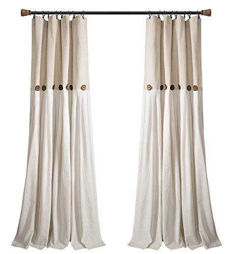 Lush Decor Linen Button Window Curtain Panel, Single, 40" W x 84" L, Linen - Country Curtains - Rustic Decor - Color Block Modern Farmhouse Curtains For Living Room, Bedroom & Dining Room, Pack Of 3