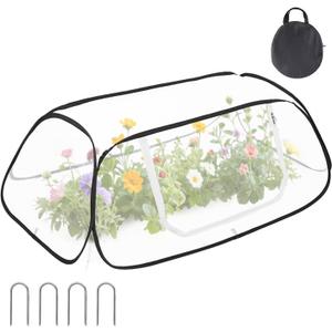 Raised Bed Cover Garden Covers for Raised Beds 50" x 26" x 15" Garden Rows Plant Covers to Keep Animals Out Pop Up Greenhouse Cover for Protecting Vegetable Seedlings Fruits Flower Rows (White)