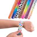 Super Z Outlet Slap On Plastic Vinyl Retro Bracelets with Colorful Hearts & Animal Print Design Patterns for Children, Toy Party Favors (72 Pack)