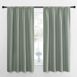 NICETOWN Window Curtains Blackout Drapes - Thermal Insulated Solid Rod Pocket Blackout Curtains/Draperies for Living Room (Greyish Green, One Pair, 42 by 63-Inch)