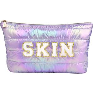 Hiroyuki Iridescent Makeup Bag, 14 inches Cosmetic Bag, Large Capacity Travel Pouch (Skin, purple)