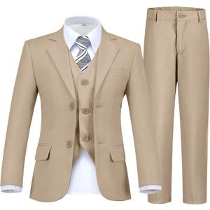 Boy's Suit Formal Slim Fit 5 Pieces Suit Set Blazer Vest Pants with Adjustable Waist Shirt with Tie (Size 12Y)