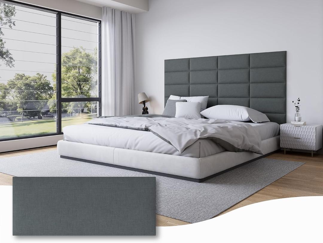 Peel and Stick Fabric Headboard Panels for Full Bed, 6PCS Upholstered Tufted Wall Backboard, Self-Adhesive Soundproof Anti-Collision Padded Design for Modern Bedrooms, 10"x24" Each, Black