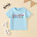 Toddler Girl Back to School Outfit Hello Kindergarten Short Sleeve T-Shirt First Day of School Tops (Blue)
