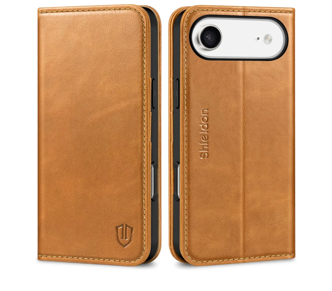 SHIELDON Wallet Case for iPhone Air 6.5" | Genuine Leather, Book Design, RFID Blocking Credit Card Slots, Magnetic Closure, Shock Absorbing Phone Cover 2025 - Retro Light Brown