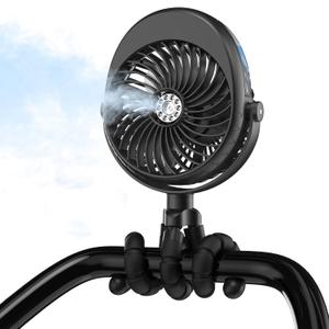 2025 Upgarded 4000mAh Misting Baby Stroller Fan, Rechargeable Battery Operated,Max 15Hrs Cooling,50ml Portable Water Sprayer Misting Fan with Flexible Tripod Clip on Car Seat Crib Treadmill Bunk Bed (Black)