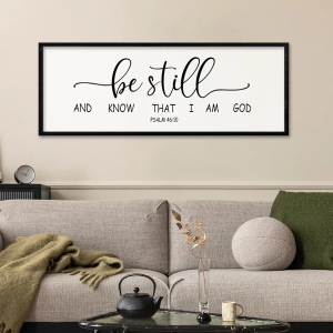 comurdyo Be Still and Know That I am God Sign Wall Decor 40"x15" Psalm 46:10 Scripture Christian Inspirational Wooden Framed Wall Hanging Art (Black)
