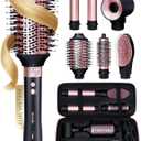 ELLA BELLA 6 in 1 Professional Hot Air Styler Dual Voltage  Powerful Hair Dryer & Straightener Set  Styling Without Heat Damage  Fast Drying Curling Volumizing Straightening  with Travel Case (Black & Rose Gold (Dual Voltage))