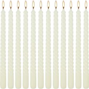 10 Inch Ivory Spiral Taper Candle Set of 12 Pack Unscented Dripless Candlesticks for Valentine's Day,Dinner,Party,Brithday,Wedding,Christmas,and Home Decoration