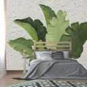 XMPMBM-Hand-Painted Banana Leaf Art Fabric Wallpaper Graffiti Green Leaf Living Room Bedroom Bathroom Wall Mural-W 132" X H 92"（93 Square Foot）