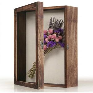 Shadow Box Frame 11x14 with Retro Metal Accents and Lock, Solid Wood Acrylic Door Display Case with Linen Back, 10 Stick Pins, and 2.7-Inch Depth for Photos, Medals, and Memorabilia (Medium)