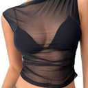 Milumia Women's Sheer Mesh Top Ruched See Through Tank Crop Top Rave Outfits (S, Black)