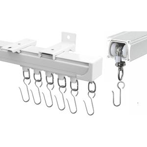 10 Ft Heavy-Duty Aluminium Curtain Track System, Wall and Ceiling Mounted, Rails with Quiet Glide Runners, Hooks, Brackets for Window, Door, Room Divider (White)