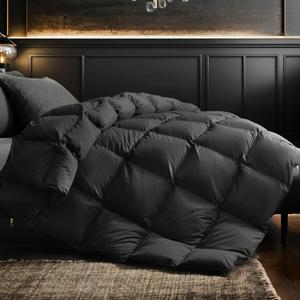 KAKABELL Goose Down Comforter-All Season King Size Duvet Insert-Luxurious Fluffy Hotel Style Bedding Comforter Ultra Soft Premium Cotton Cover Black 106x90 Inches