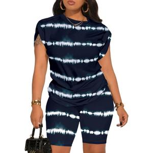 PINSV Women 2 Piece Outfits Summer Sweatsuits Biker Short Workout Jogger Sets (Medium, Dark Blue)