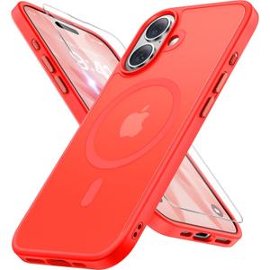 Miracase Magnetic for iPhone 17 Case (Compatible with MagSafe) with Screen Protector Military-Grade Protection, Anti-Fingerprint Translucent Matte Phone Cover for iPhone 17 6.3 inch, Red
