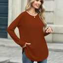 Laughido Women's Casual Raglan Long Sleeve Tunic Round Neck Curved Hem Loose Fit 2025 Basic Long Sweatshirt (M)