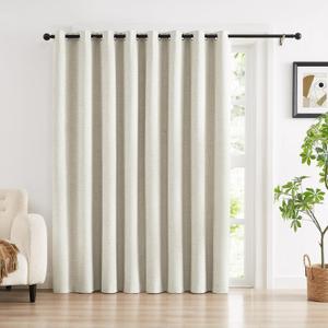 Natural 100% Blackout Linen Curtains for Bedroom Black Out Curtains 84 Inch Long 1 Panel Extra Wide Farmhouse Window Curtain for Living Room,Grommet Room Darkening Drapes,100" W x 84" L
